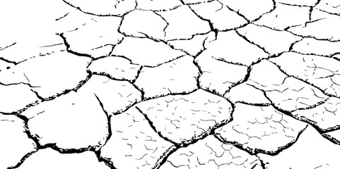 Vector Illustration of Cracked Ground Texture with Transparent Background – A Distressed Grunge Effect Featuring Natural Earth Line Patterns