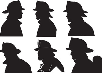 Firefighter Helmet Profile Silhouettes