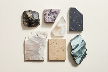 Flat Lay Images of Various Sized Stones in a Textured Composition