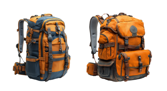 Durable hiking backpack with multiple compartments, designed for outdoor adventures, featuring vibrant colors and practical storage options