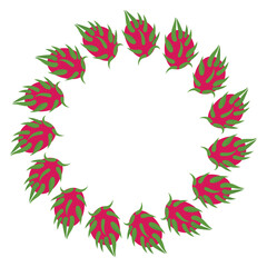 Pitaya Wreath, Pitahaya , Exotic Dragon Fruit Round Wreath Frame, Illustration Isolated