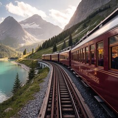 The tranquil journey involves scenic railway tracks surrounded by mountains and a picturesque lake scenery.