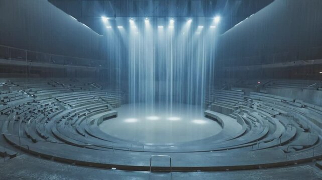 Empty modern amphitheater with light beams