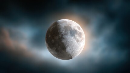 Hyper realistic moon in the dark sky, spectacular photography