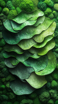 Elegant ial moss wall with dynamic modern patterns, showcasing vibrant green layers that evoke sense of tranquility and nature