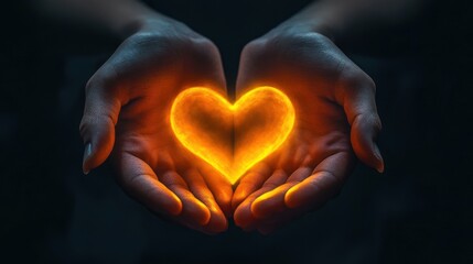 Fototapeta premium Hands Holding Glowing Heart Shape