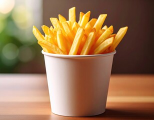 Tasty Golden French Fries in Paper Cup Generative AI