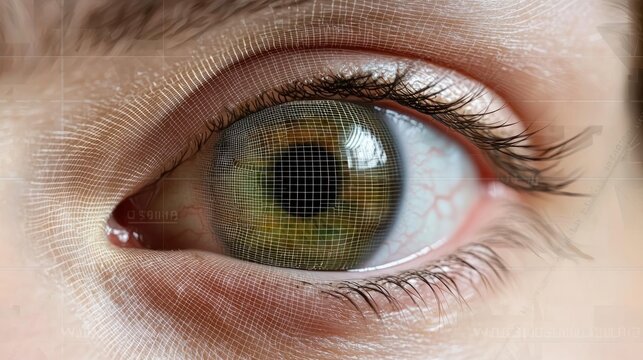 Human eye with biometric scanning grid lines