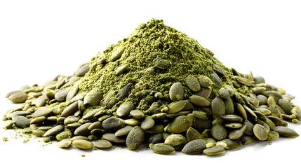 Obraz premium A vibrant pile of ground pumpkin seeds, showcasing earthy tones and texture, perfect for healthy eating.