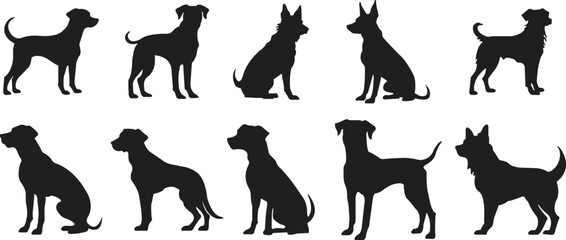 Dog animal icon silhouette flat set. Dogs and Pet collection. puppy Vector illustration