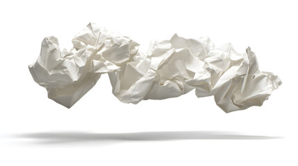 Obraz premium Crumpled white paper floating against a clean, white background, creating an illusion of lightness and contrast.