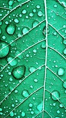 Fototapeta premium Detailed view of a leaf with water droplets captured under a microscope showcasing intricate textures and structures