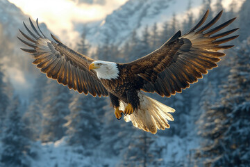 Fototapeta premium Bald eagle soaring with outstretched wings.