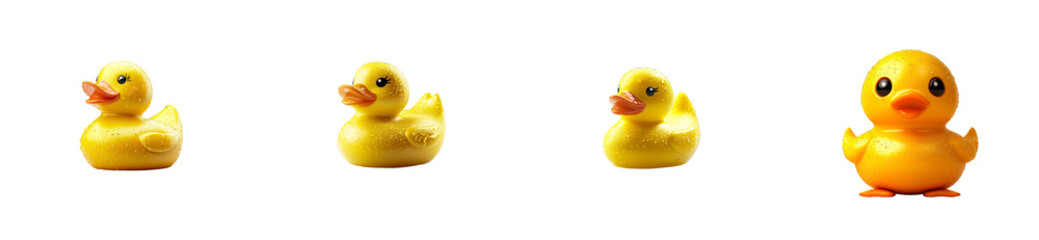 Collection of Yellow Rubber Duckies with Water Droplets, cut out transparent