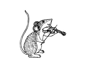 Rat Playing Violin SVG Icon Logo Design – Musical Mouse Vector Clipart, Cute Rodent Silhouette, Orchestra Animal Art for Print