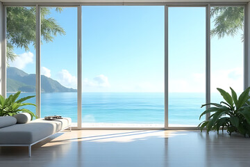 Fototapeta premium Beautiful sea view from modern living room