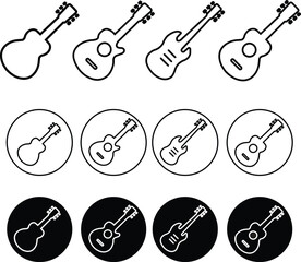 Guitar line set. Rock electric guitars musical instruments vector icons for web design. Music symbols collection.