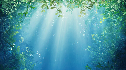 Obraz premium Picturesque forest scene bathed in natural sunlight shining through leaves creating an inviting and serene atmosphere