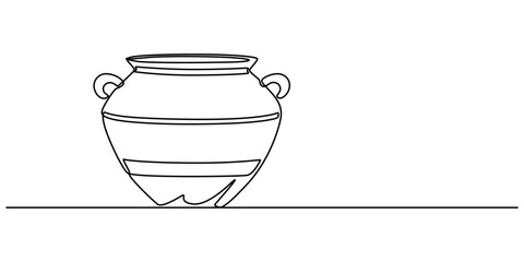 clay pot continuous line drawing, One line drawing of ancient Greek clay vase, isolated on white background, Clay pot, Water Pot-line art, single line art, continuous line art, vector art.