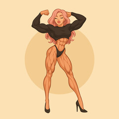 Muscular Female Bodybuilder Posing in Fitness Outfit