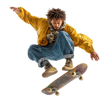  skateboarder in mid-air isolated on white background