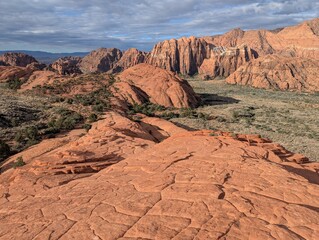 red rock canyon on a cloudy day
