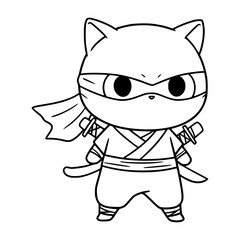 Cat ninja drawing illustration. coloring pages for kids