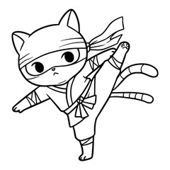Cat ninja drawing illustration. coloring pages for kids