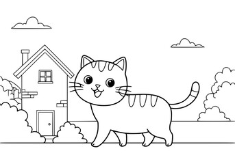 cat on the roof coloring page