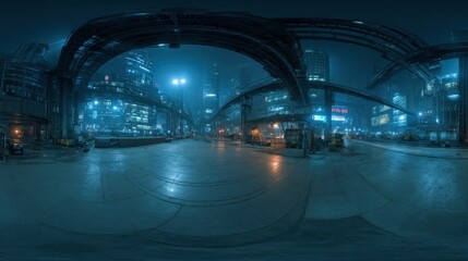 Cyberpunk Cityscape at Night: A 360? View of Futuristic Urban Landscape