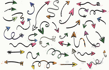 Set of funny arrows. Vector doodles.