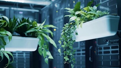 Data center server room greenery plants modern technology environmental sustainability - Powered by Adobe