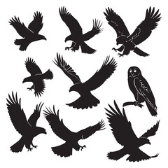 Set of black bird' vector icon silhouettes isolated on white background