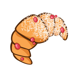 Croissant with raspberries and powdered sugar hand drawn color
