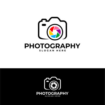 colorful camera lens photography logo vector