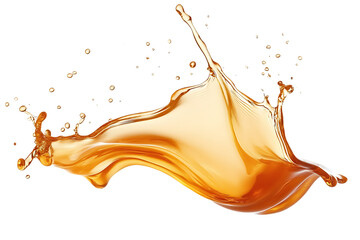 Fototapeta premium Golden liquid splashes and bursts against a stark transparent backdrop, creating dynamic shapes and droplets in mid-air.