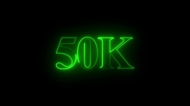 Glowing neon line with 50k Ultra video technology icon isolated on black background. celebration 50K followers for page like, comment share, Thank You, social sites post