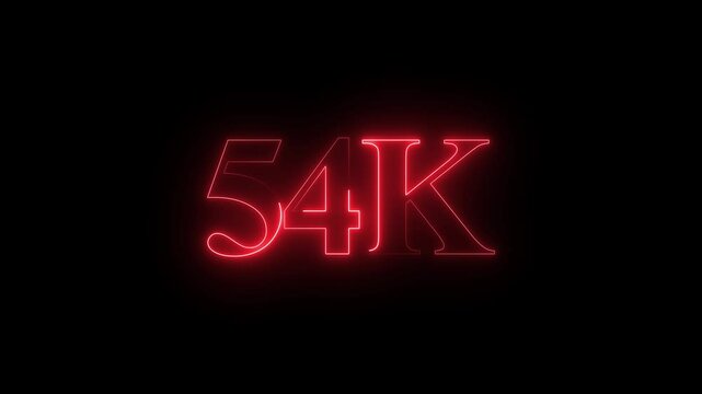 Glowing neon line with 54k Ultra video technology icon isolated on black background. celebration 54K followers for page like, comment share, Thank You, social sites post. 
