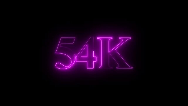 Glowing neon line with 54k Ultra video technology icon isolated on black background. celebration 54K followers for page like, comment share, Thank You, social sites post. 