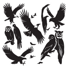 Obraz premium Set of black bird' vector icon silhouettes isolated on white background