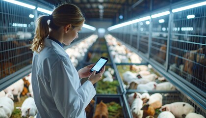 Veterinarian Examines Pig with Phone