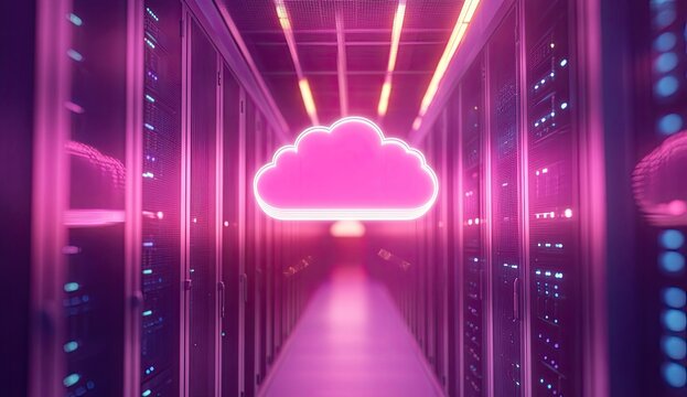 Neon cloud in server room