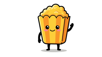 Cute Popcorn Cartoon Character Waving