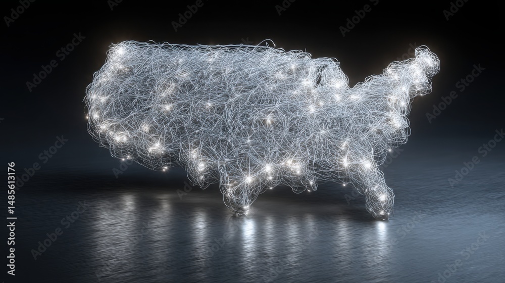 Poster artistic string art representation of the united states map visualizing public procurement data with