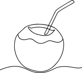 Coconut Drink with Straw Line Art for Summer Themes