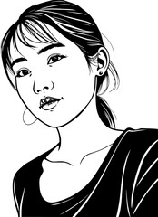 Young Woman Portrait in Black and White Line Art