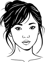 Beautiful Asian Woman with Hair in a Bun Line Art