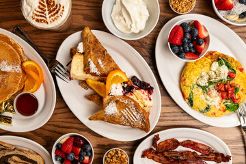 brunch food flat lay