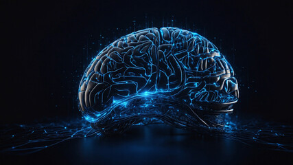Futuristic digital illustration of a glowing human brain with intricate neural pathways and electric currents, representing advanced artificial intelligence or cognitive technology