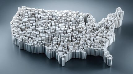 United states map assembled from colorful cubes representing an automated budget planning concept for national finance